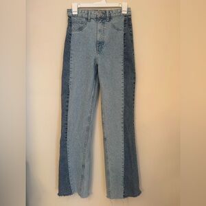 Zara Two Tone Colorblock Jeans Women’s Size 2 High Rise Raw Hem Straight Leg